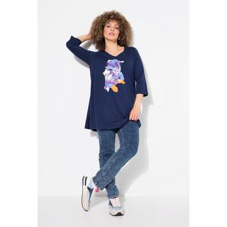 Ulla Popken Maglia lunga floreale taglio ad A scollo a V manica 3/4  