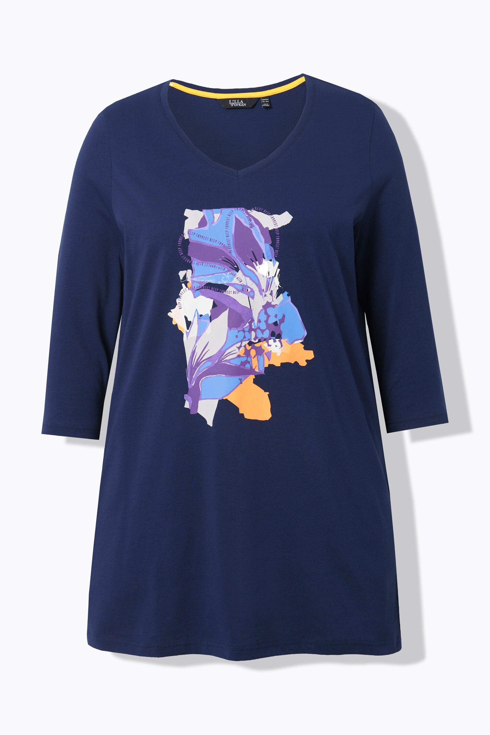 Ulla Popken Maglia lunga floreale taglio ad A scollo a V manica 3/4  