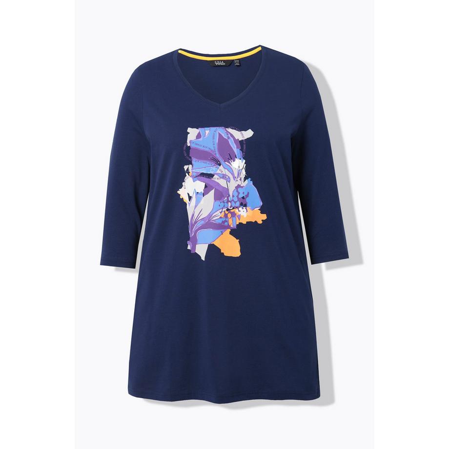 Ulla Popken Blüten A-Linie Longshirt V-Ausschnitt 3/4-Arm  