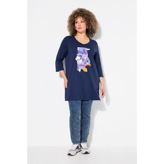 Ulla Popken Maglia lunga floreale taglio ad A scollo a V manica 3/4  