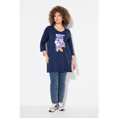 Ulla Popken Maglia lunga floreale taglio ad A scollo a V manica 3/4  