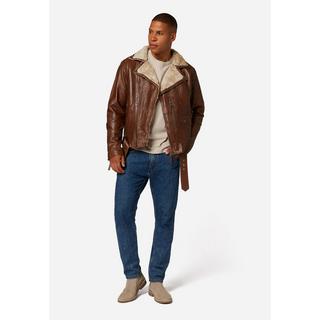 RICANO  Veste en cuir pour homme Harlem - Style Biker avec doublure en fourrure 