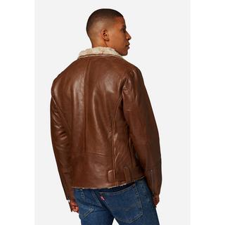 RICANO  Veste en cuir pour homme Harlem - Style Biker avec doublure en fourrure 