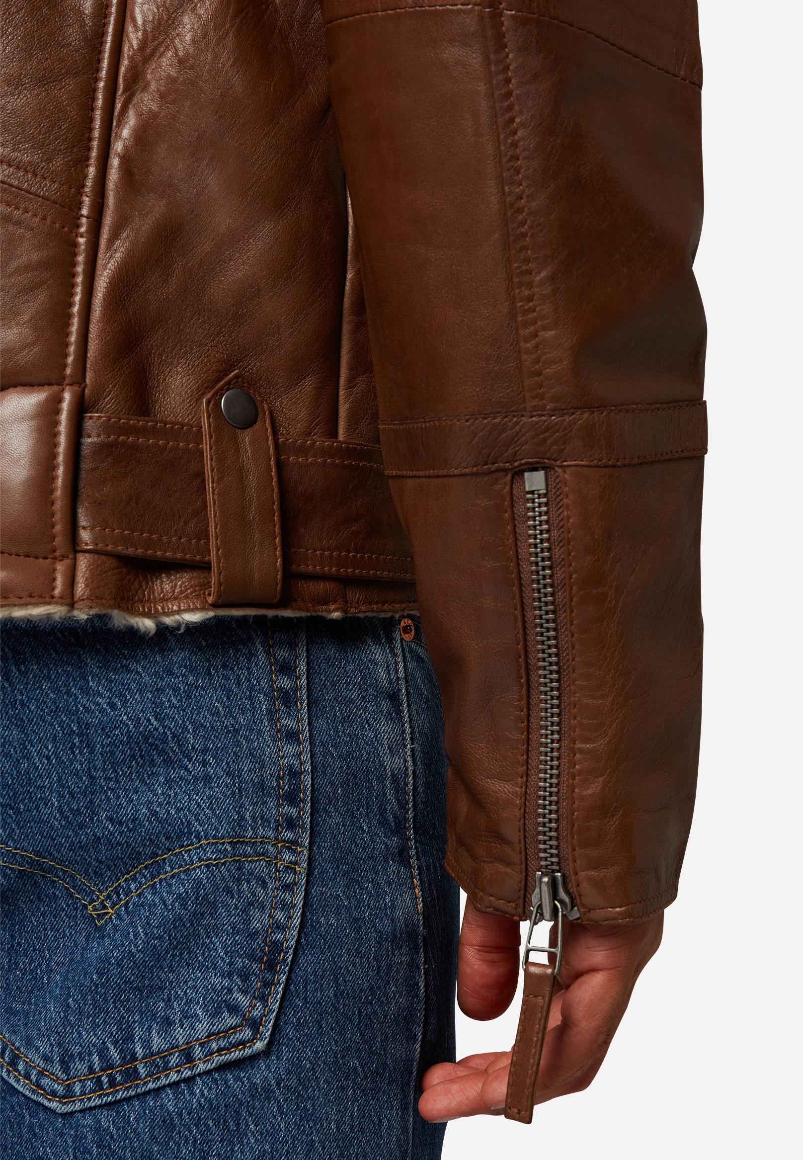 RICANO  Veste en cuir pour homme Harlem - Style Biker avec doublure en fourrure 