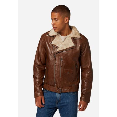 RICANO  Veste en cuir pour homme Harlem - Style Biker avec doublure en fourrure 