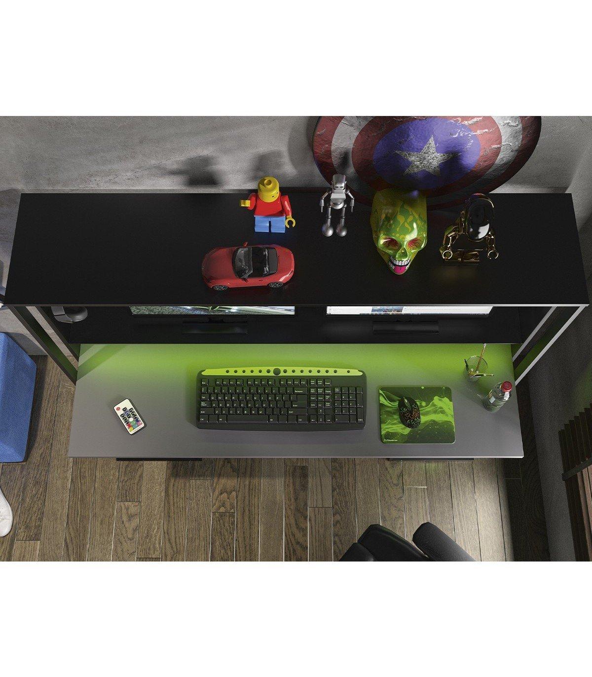 Vente-unique Bureau gamer STANDA Avec rangements LEDs  