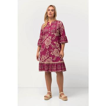 Robe mini coupe trapèze, décolleté en V et manches 3/4, motif floral