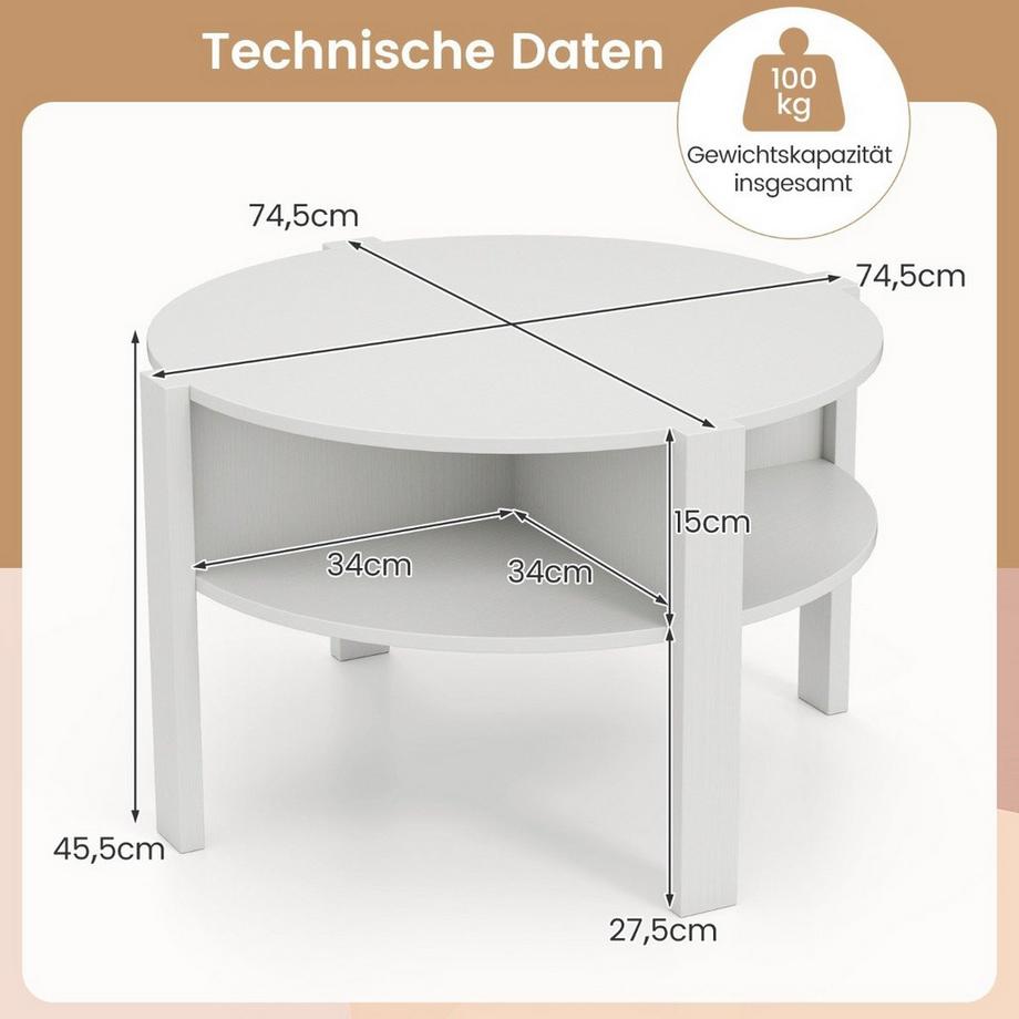 Northix Table basse ronde avec rangement  