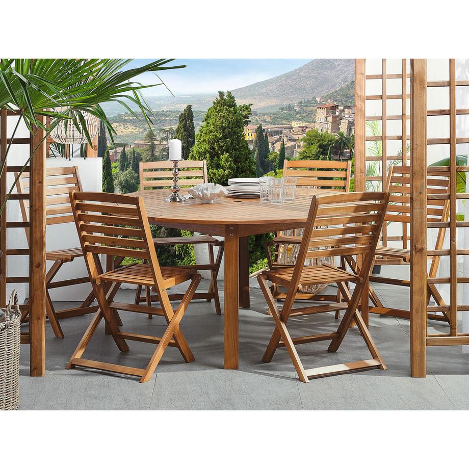 Beliani Salle à manger de jardin avec chaises en Acacia Traditionnel TOLVE  