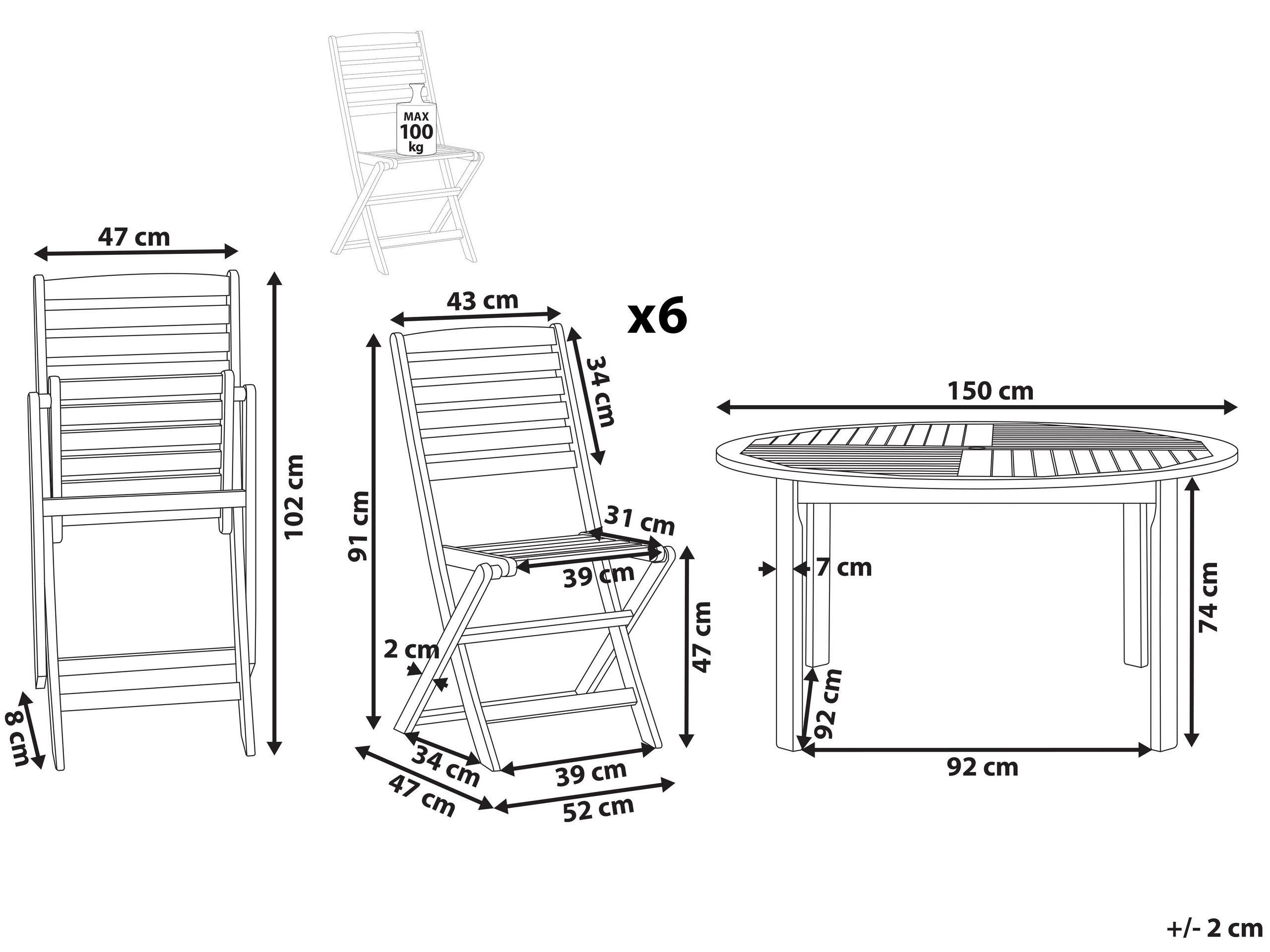 Beliani Set da pranzo per giardino con sedie en Legno d'acacia Classico TOLVE  