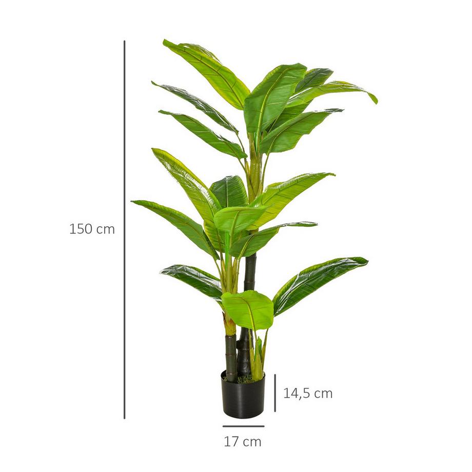 Northio Bananier artificiel Plante artificielle décorative, 150 cm, pour intérieur et extérieur, dans un pot en plastique  