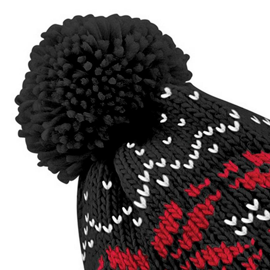 Beechfield Bonnet tricoté à pompon motif flocon de neige  