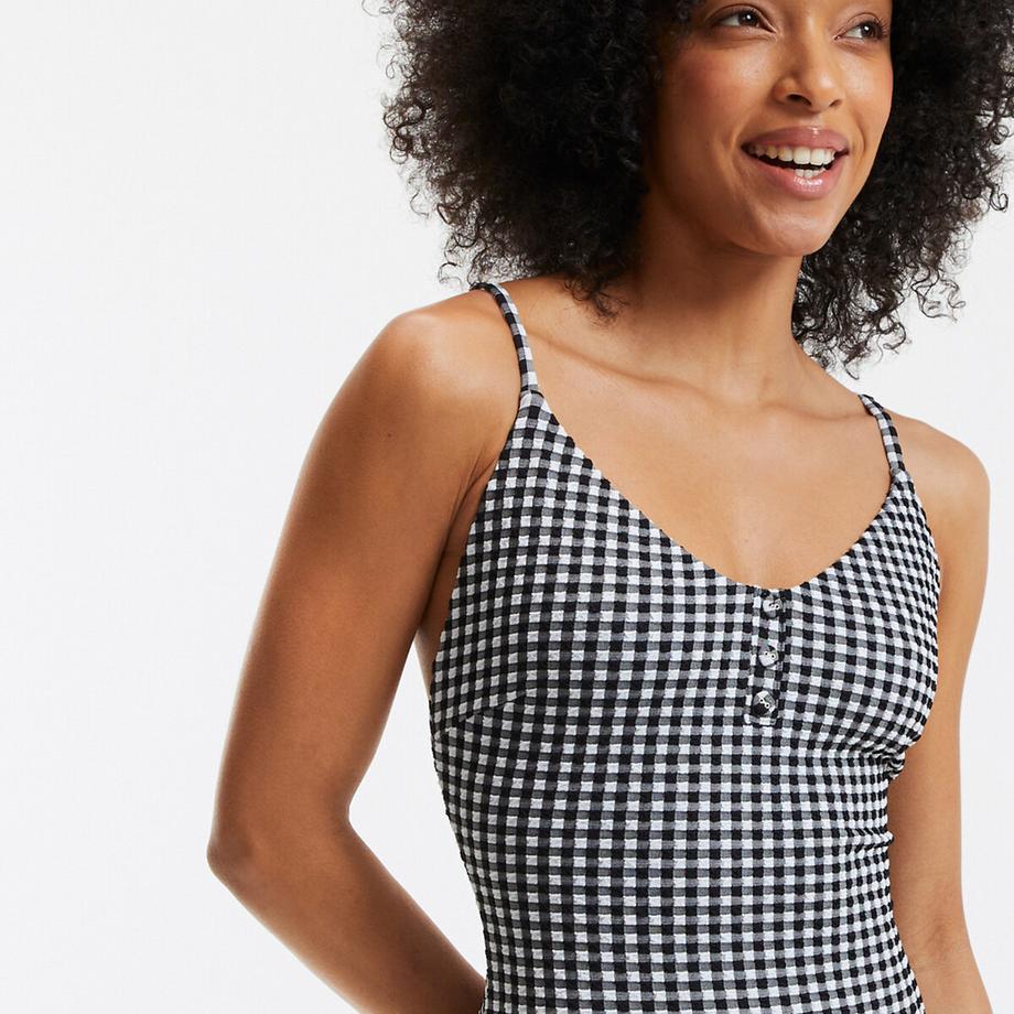 La Redoute Collections Badeanzug Ballerina-Ausschnitt Vichy-Muster  