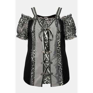 Ulla Popken  Blusa in tradizionale stile Tracht con pizzo, allacciatura, spalline e mezze maniche 