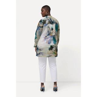 Ulla Popken  Blouse en ramie à fleurs, col montant et manches longues 