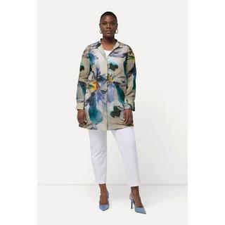 Ulla Popken  Blouse en ramie à fleurs, col montant et manches longues 