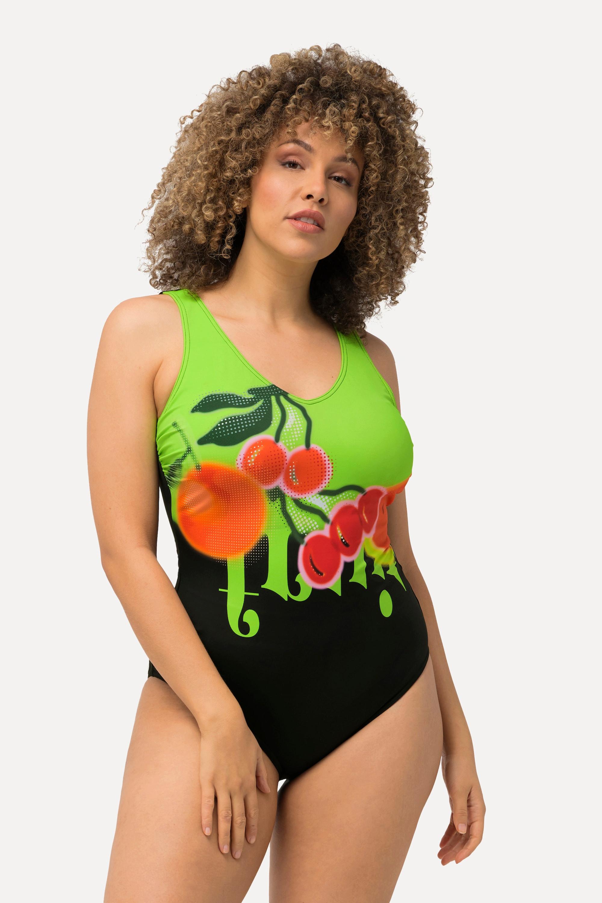 Ulla Popken  Costume da bagno senza coppe con ciliegie e scollo a V 