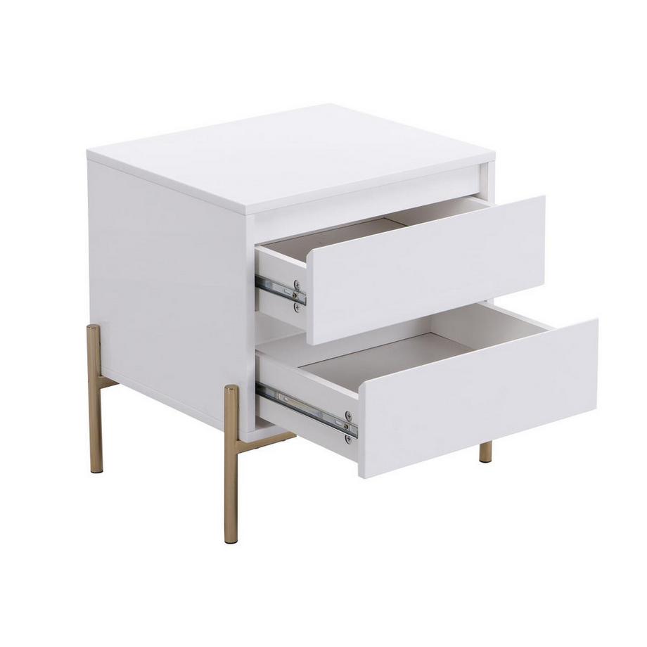 PASCAL MORABITO Table de chevet 2 tiroirs - MDF et métal - Blanc laqué et doré - KORASA de Pascal Morabito  