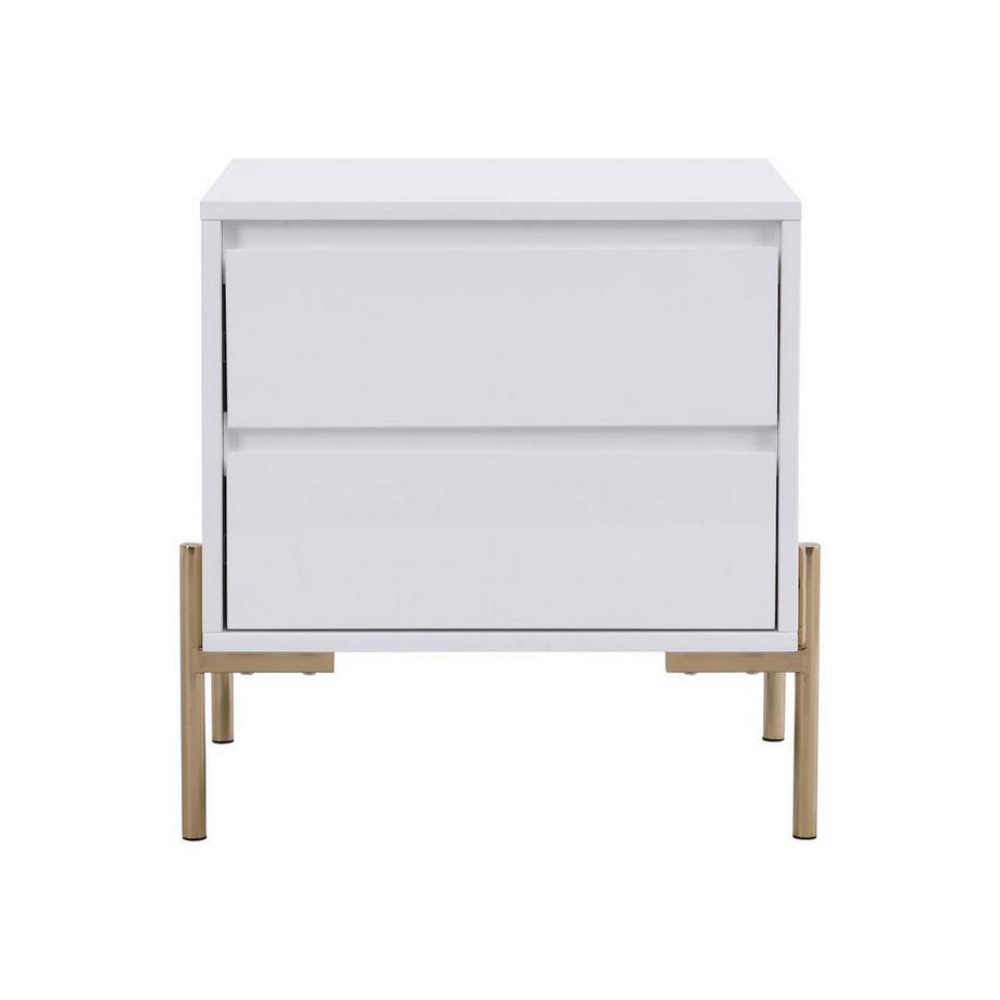 PASCAL MORABITO Table de chevet 2 tiroirs - MDF et métal - Blanc laqué et doré - KORASA de Pascal Morabito  