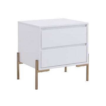 Table de chevet 2 tiroirs - MDF et métal - Blanc laqué et doré - KORASA de Pascal Morabito