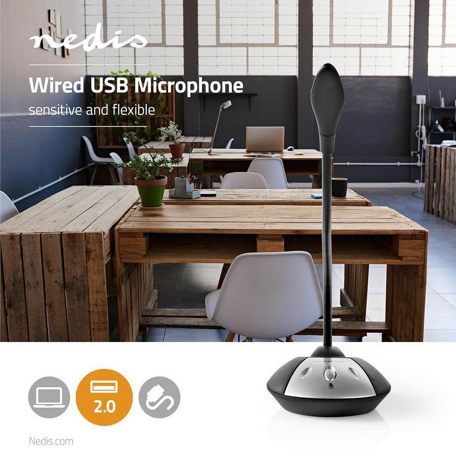 Nedis  Microphone | Utilisé pour: ordinateur / bureau | Fermé | USB A-MALE | Bouton ON / OFF | Prise de casque 