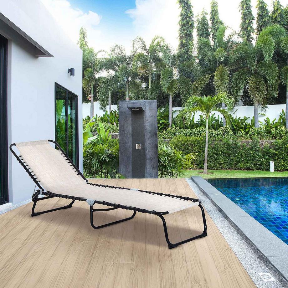 Northio Sonnenliege Faltbar Gartenliege Klappliege Garten 4-Stufige Rückenlehne Verstellbar Stahl Mesh-Stoff Beige 197 X 58 X 76 Cm  