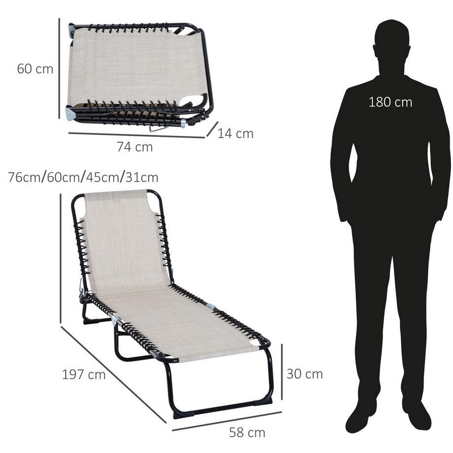 Northio Sonnenliege Faltbar Gartenliege Klappliege Garten 4-Stufige Rückenlehne Verstellbar Stahl Mesh-Stoff Beige 197 X 58 X 76 Cm  