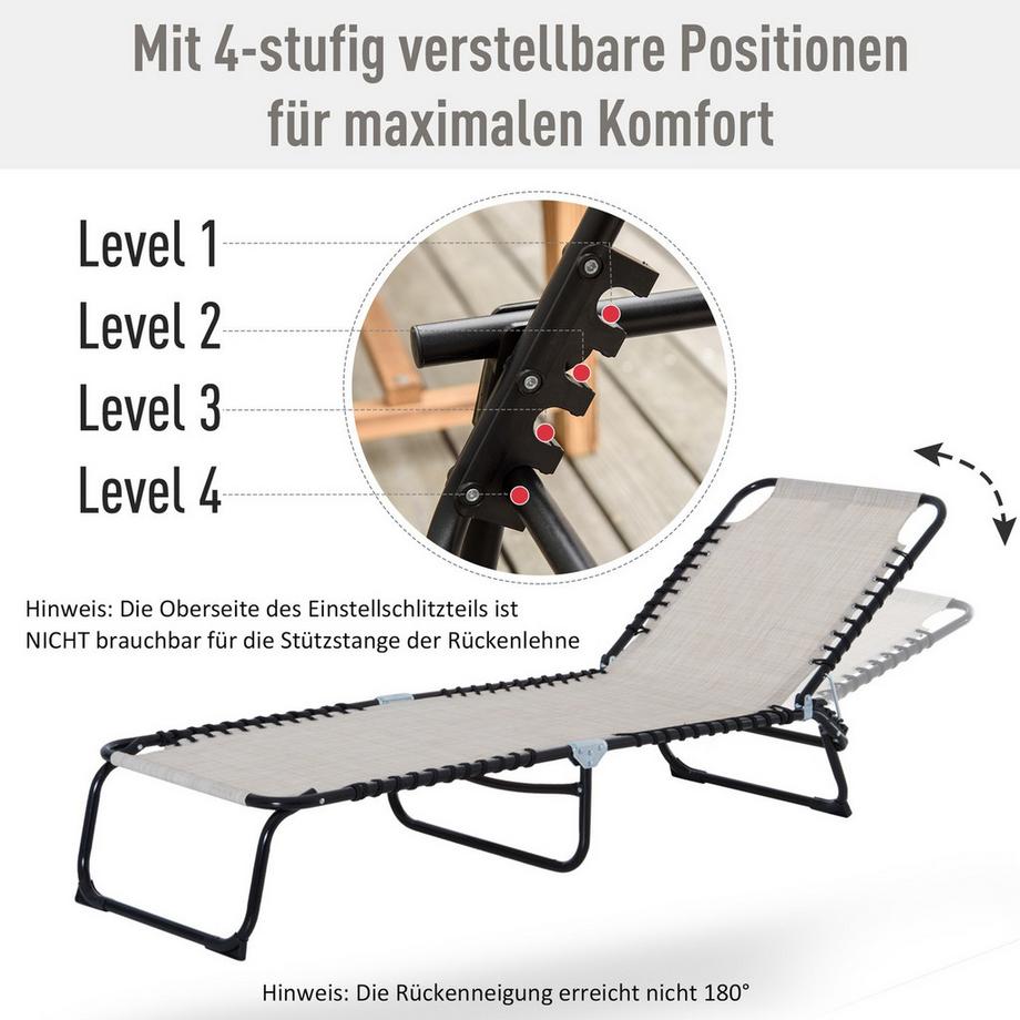 Northio Sonnenliege Faltbar Gartenliege Klappliege Garten 4-Stufige Rückenlehne Verstellbar Stahl Mesh-Stoff Beige 197 X 58 X 76 Cm  