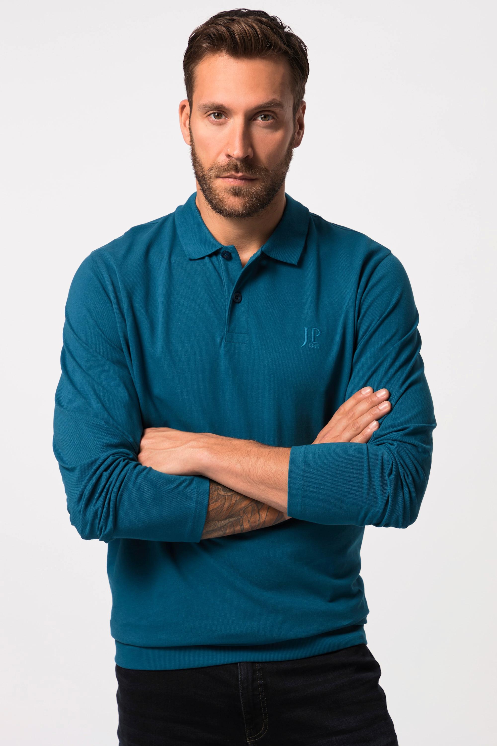 JP1880  Maglia polo basic in piqué con taglio speciale per l'addome e maniche lunghe, fino alla tg. 8XL 