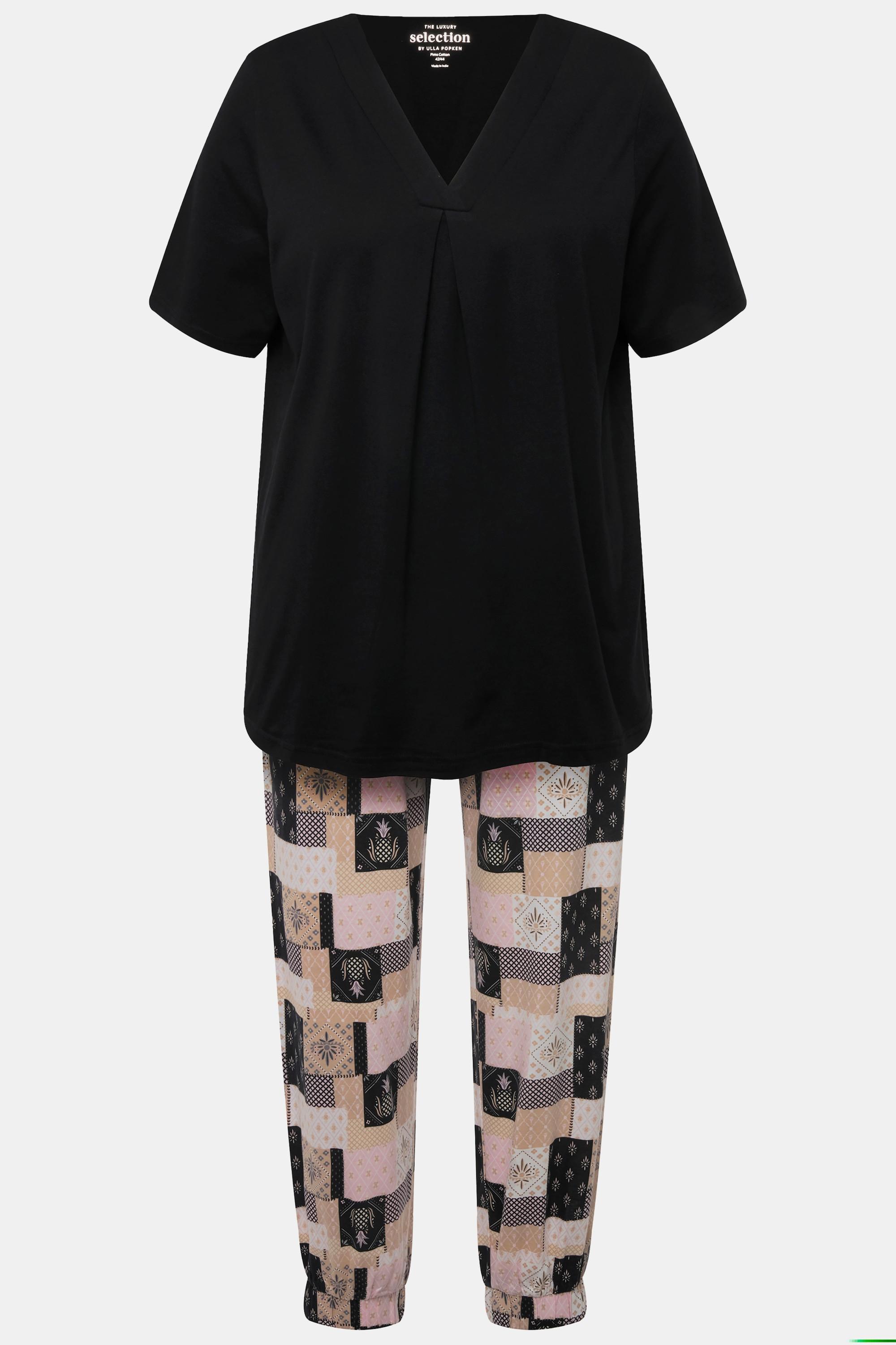 Ulla Popken Pigiama Scollo a V Mezze Maniche Misto Modal  