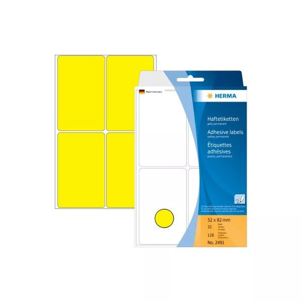 HERMA – Etiketten 52×82mm 2491 gelb 128 Stück, One Size