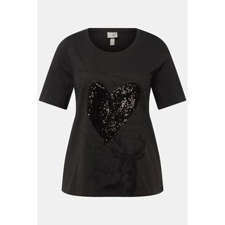 Ulla Popken  T-shirt in tradizionale stile Tracht con vestibilità classica, cuore, scollo a girocollo e mezze maniche 