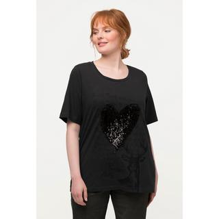 Ulla Popken  T-shirt in tradizionale stile Tracht con vestibilità classica, cuore, scollo a girocollo e mezze maniche 