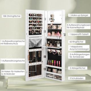 Northio Mobile portagioielli con specchio a figura intera e luci a 3 colori sulla parete/porta bianca  