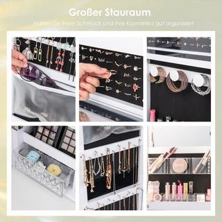 Northio Mobile portagioielli con specchio a figura intera e luci a 3 colori sulla parete/porta bianca  