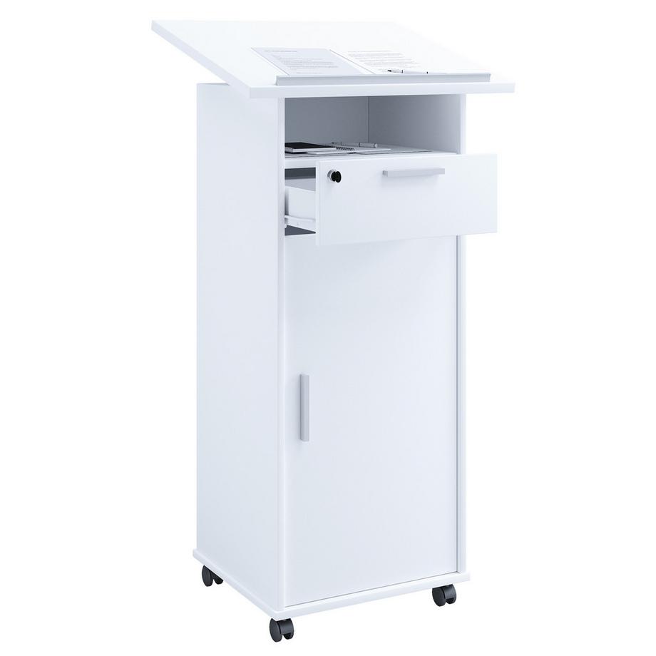 VCM Pupitre en bois pupitre mobile table haute roulante roulettes tiroir porte Melta  