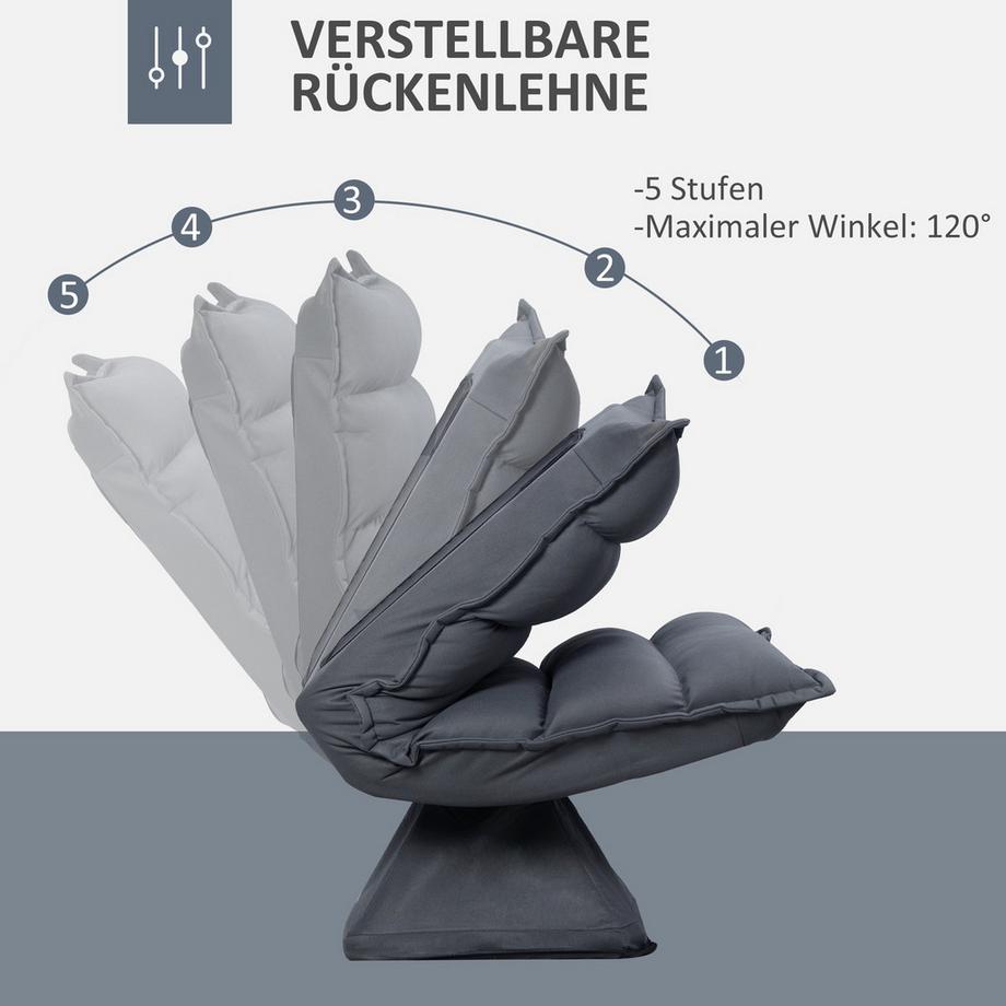 Northio Poltrona Relax Da Terra Divano Poltrona Da Terra Con Base Girevole A 360°, Schienale Regolabile A 5 Livelli, Acciaio, Grigio Scuro  