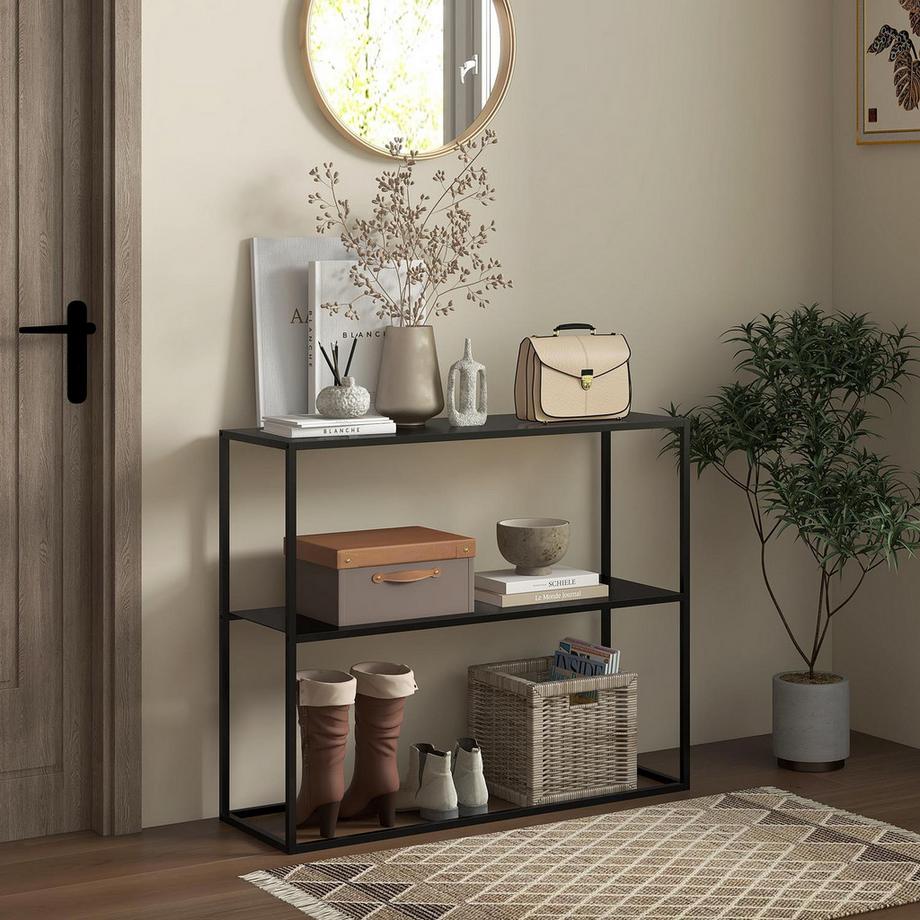 Northio Konsolentisch Mit 2 Ebenen Flurtisch, Beistelltisch Aus Stahl, Mit Kippschutz, 90X30X75 Cm  