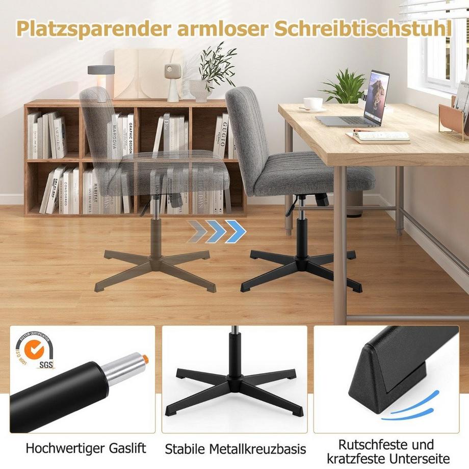 Northio Schneidersitz Stuhl ohne Armlehnen Drehstuhl mit breiter Sitzfläche Schreibtischstuhl  