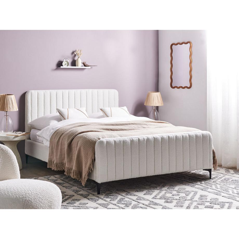 Beliani Lit avec sommier en Bouclé Minimaliste LUNAN  