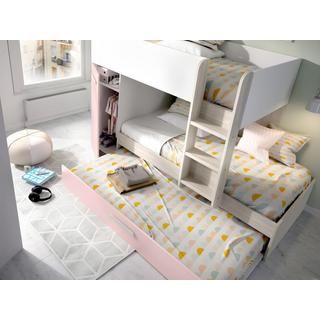 Vente-unique Letto a castello con cassetto letto a scomparsa e contenitori 0 Bianco Rovere e Rosa ANTHONY  