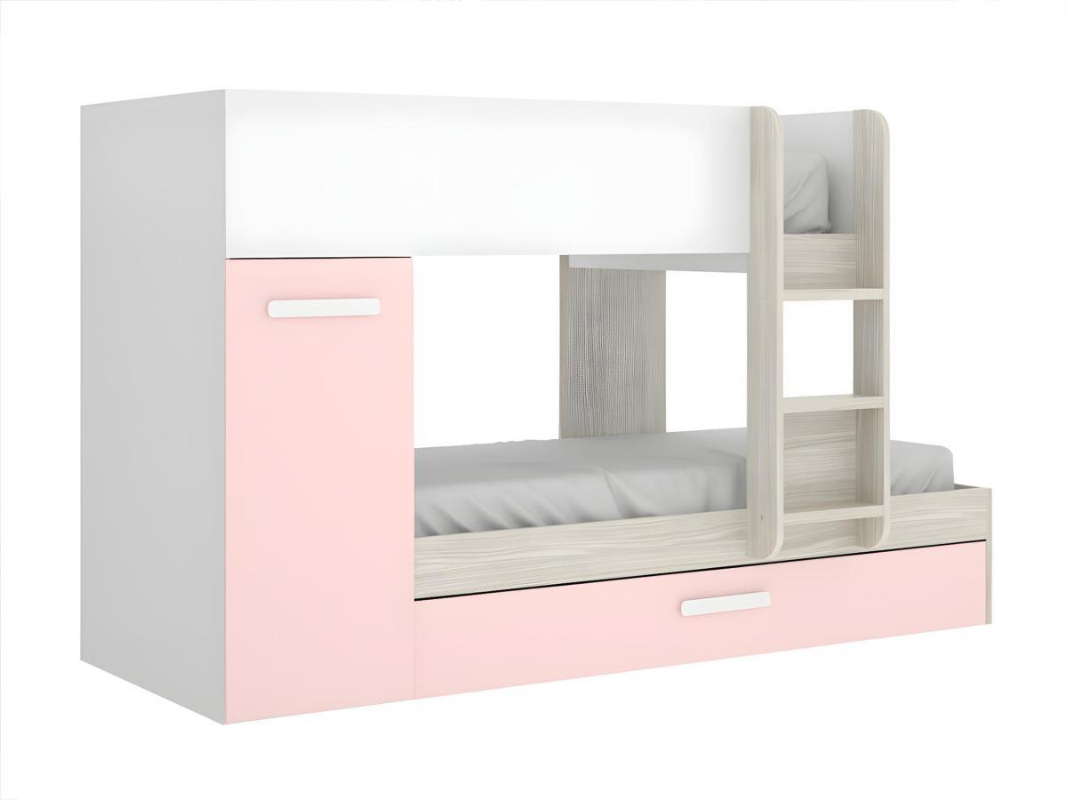 Vente-unique Lits superposés avec tiroir lit gigogne ANTHONY avec rangements 3 chêne rose  