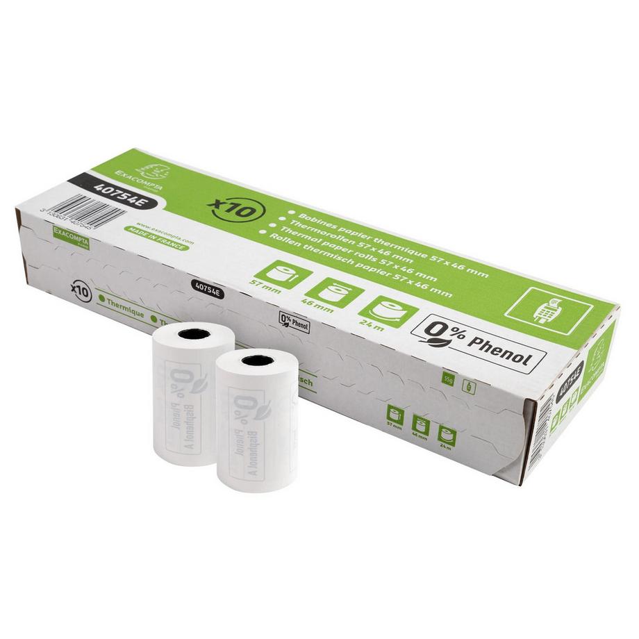 Exacompta Rotoli carta per carta di credito 57x46mm - 24m - 1 copia carta termica 55 gr - Senza fenolo - x 30  
