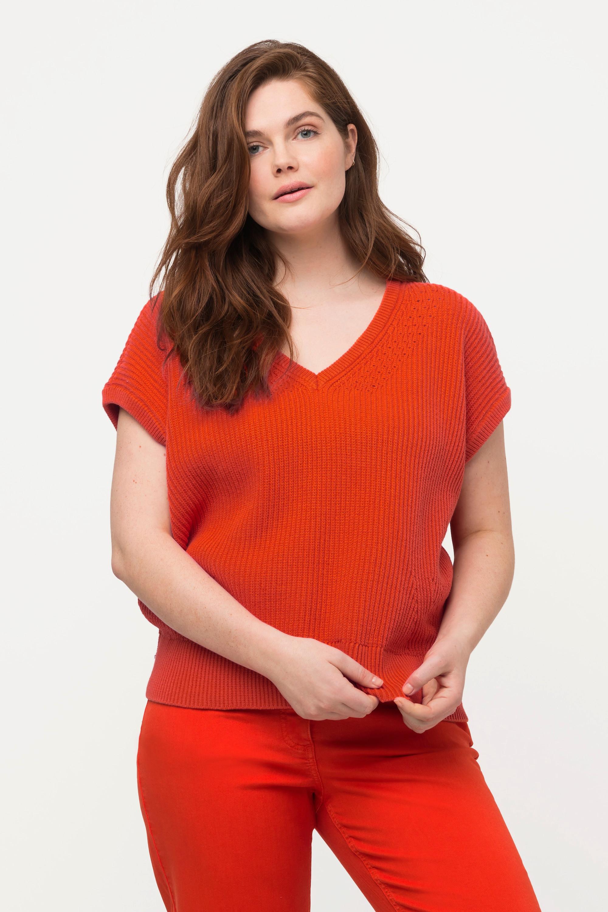 Ulla Popken Ärmelloser Pullunder tiefer V-Ausschnitt Biobaumwolle  