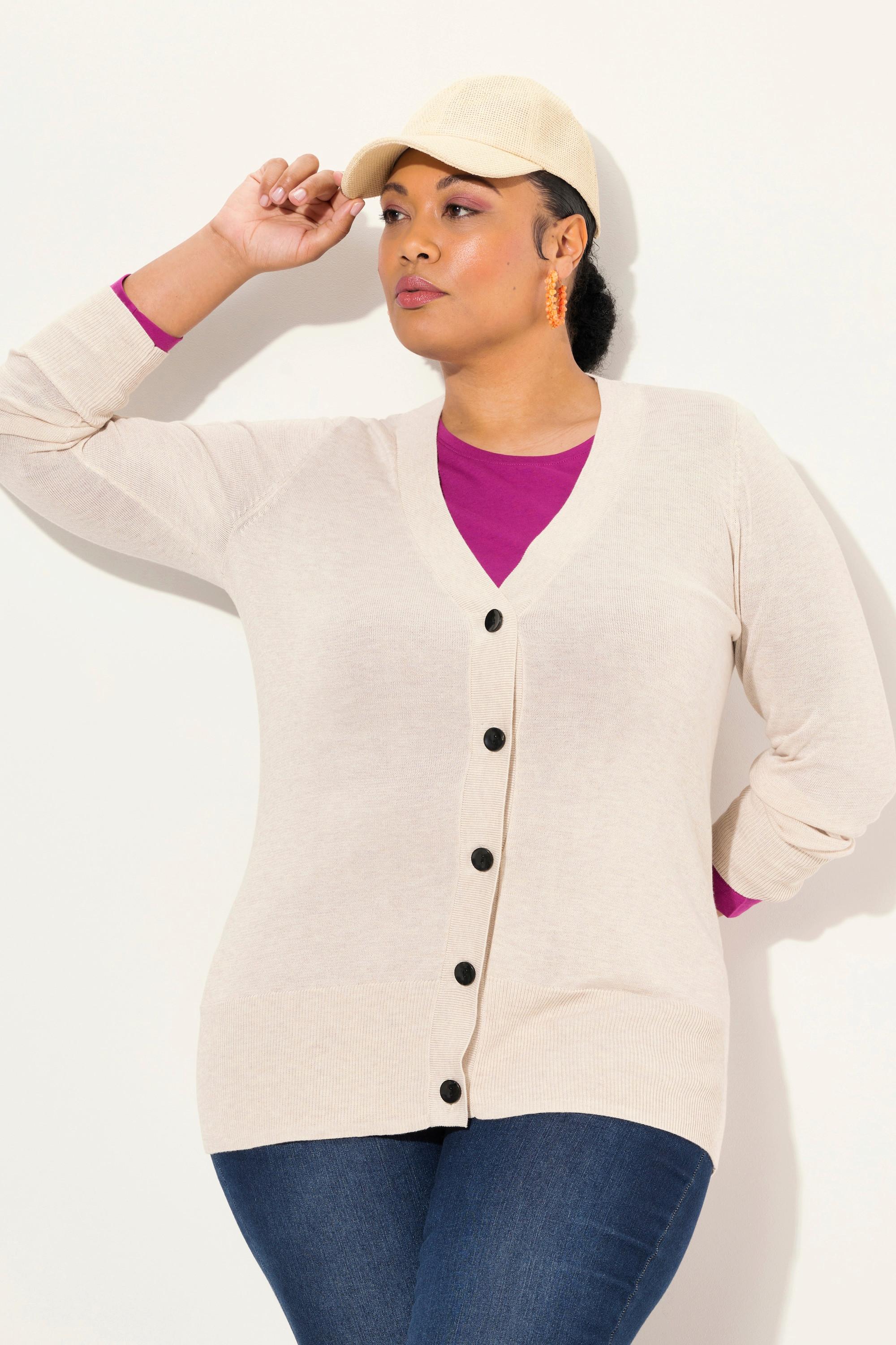 Ulla Popken  Cardigan in maglia fine con scollatura a V e abbottonatura 