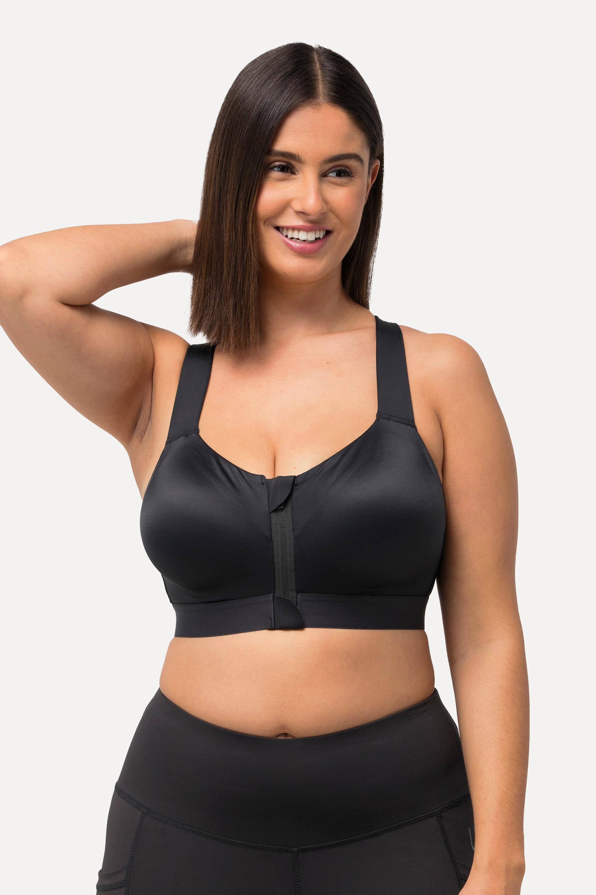 Ulla Popken  Soutien-gorge de sport, sans armatures. Bretelles croisées et fermeture à glissière. 