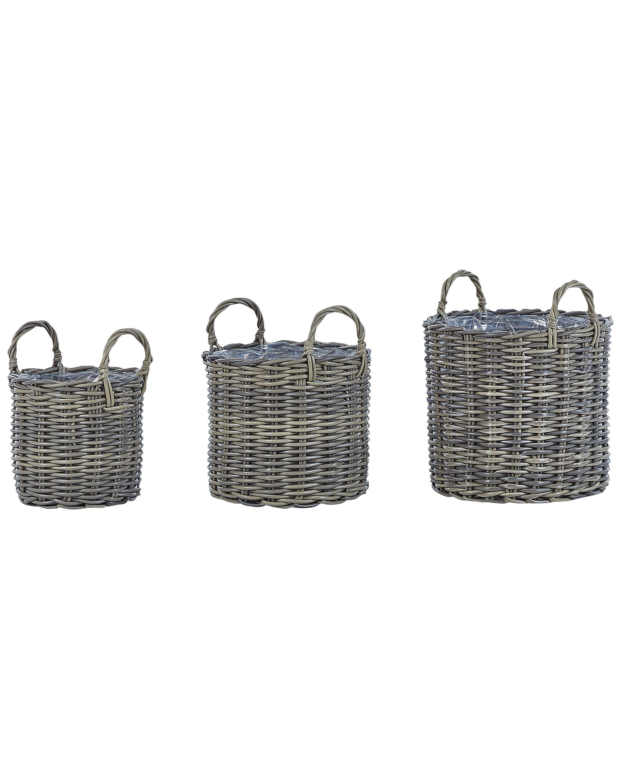 Beliani Set mit 3 Blumentöpfen aus PE Rattan Boho NIKITI  