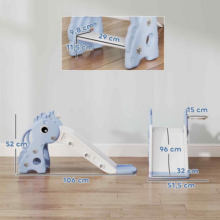 Northio  Toboggan pour enfants, 3 en 1, toboggan pour tout-petits avec panier de basket, toboggan avec basket pour enfants de 1 à 3 ans, intérieur, bleu 106 x 51,5 x 52 cm Aosom 