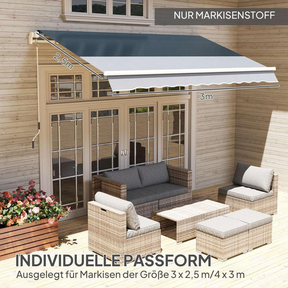 Northio Markisenbespannung Markisenstoff mit Volant Wasserabweisend Ersatzstoff für 4 x 3 m Markisen Markisentuch Markisestoff Sonnenschutz für Garten Balkon Hof Grau |  