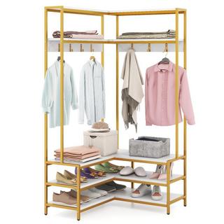 Northix Appendiabiti angolare con panca Appendiabiti ad L con ripiani a giorno 90 x 90 x 178 cm bianco  